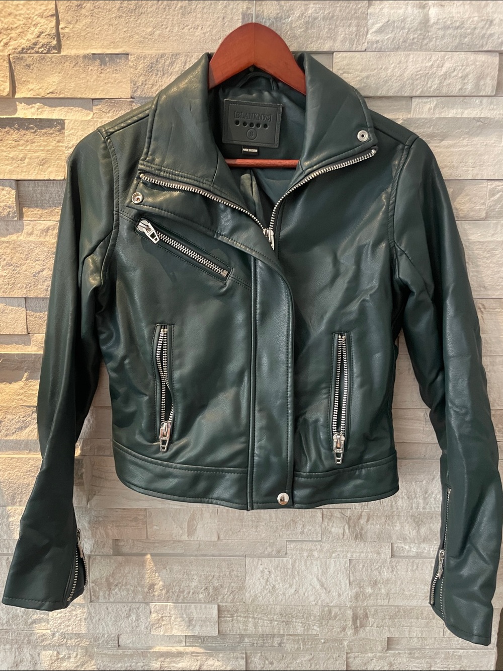 Blank NYC Dark Green Faux Leather Moto Jacket